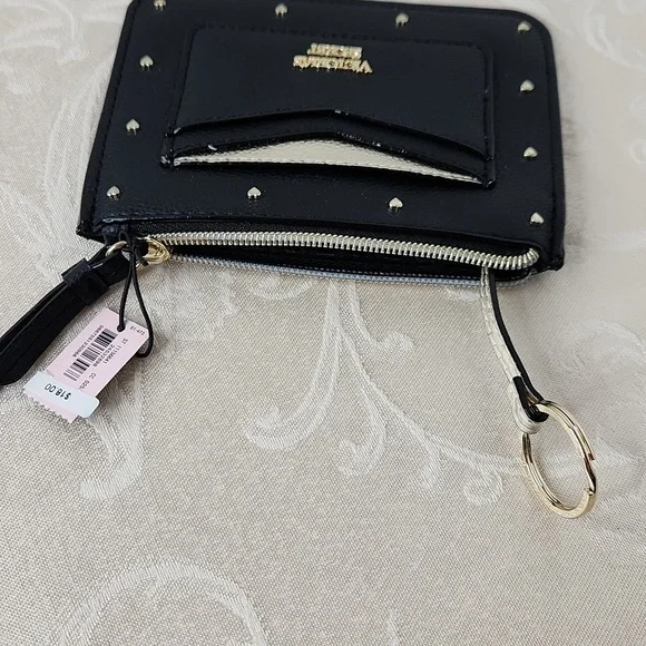 Victoria's Secret small wristlet key holder coin purse black gold heart studded - Picture 3 of 5